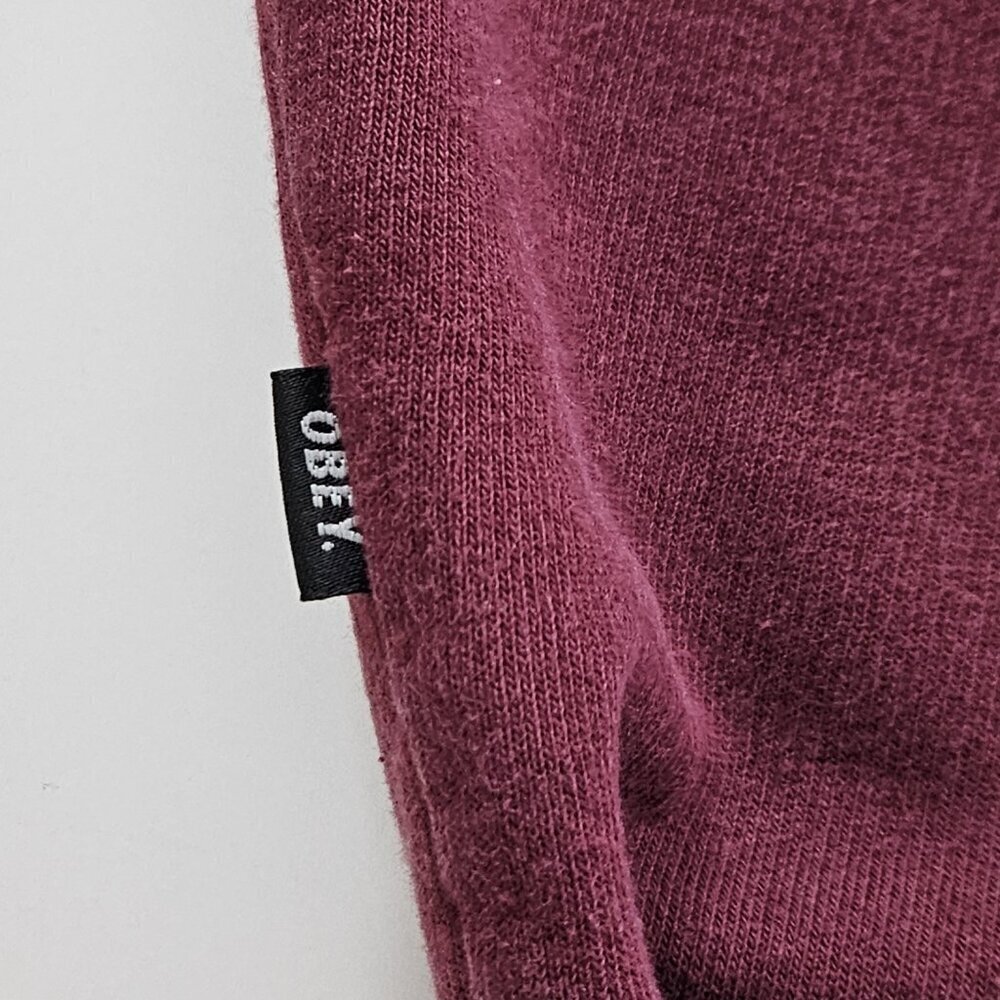 Obey Hoodie Mens L Burgundy Worldwide Propganda LS Fleece Skate Streetwear Punk - Picture 11 of 16